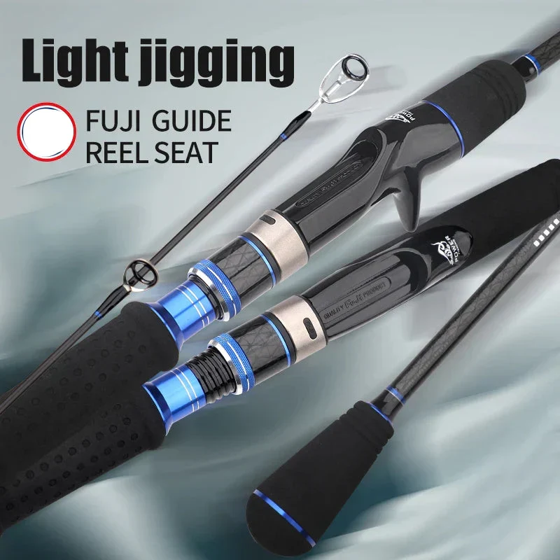 Canne à jigging rapide en 2 sections de 1,8 m, en fibre de carbone, pour eau salée, noire