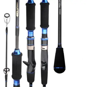 Canne à jigging rapide en 2 sections de 1,8 m, en fibre de carbone, pour eau salée, noire